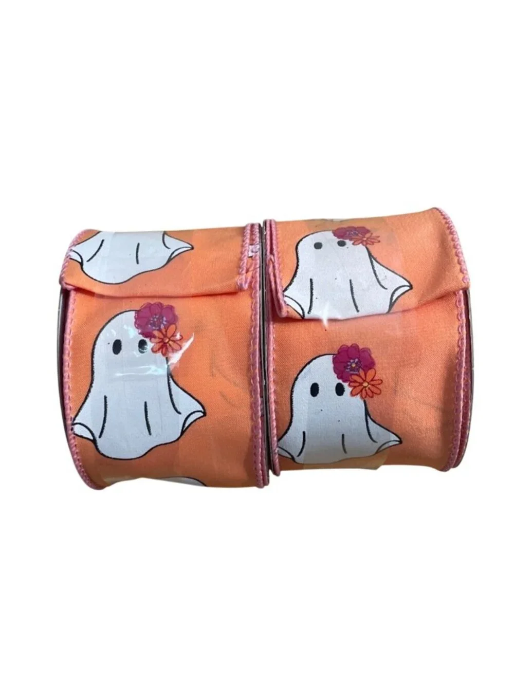 Celebrate It Halloween Wired Ribbon Girl Boy Ghost 2.5 in x 20 Ft Orange White
